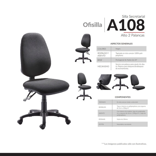 silla para oficina REX ALTO 2 PALANCAS